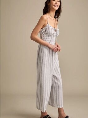 Lucky Brand NWT Striped Gauzy Jumpsuit Light Gray Striped Wide-Leg Jumps XXL